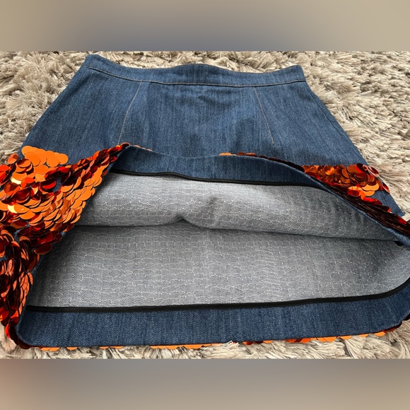 Miu Miu Sequin Embroidered Denim Skirt – Blue / Orange / Silver – Size 42 – NWT - Picture 6 of 10